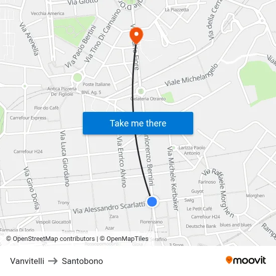 Vanvitelli to Santobono map