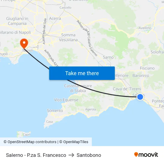 Salerno - St. Francis Square to Santobono map
