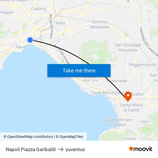 Napoli Piazza Garibaldi to yuventus map