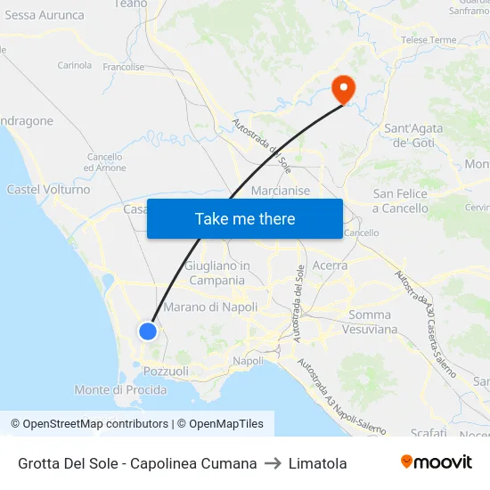 Grotta Del Sole - Capolinea Cumana to Limatola map