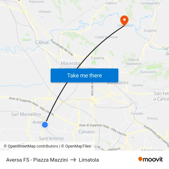 Aversa FS - Piazza Mazzini to Limatola map
