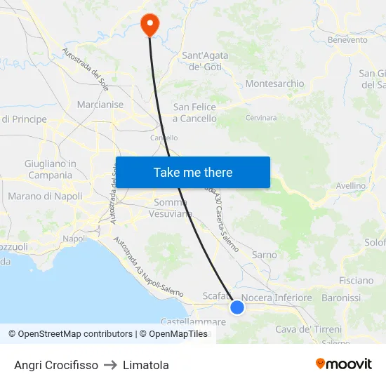 Angri Crocifisso to Limatola map