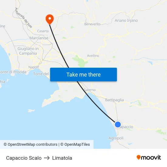 Capaccio Station to Limatola map