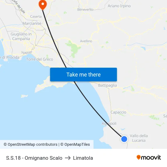 S.S.18 - Omignano Scalo to Limatola map