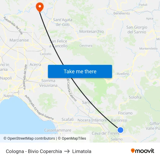 Cologna - Bivio Coperchia to Limatola map