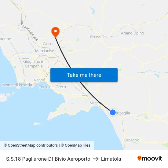 S.S.18 Pagliarone-Df Bivio Aeroporto to Limatola map