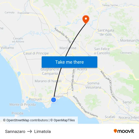 Sannazaro to Limatola map