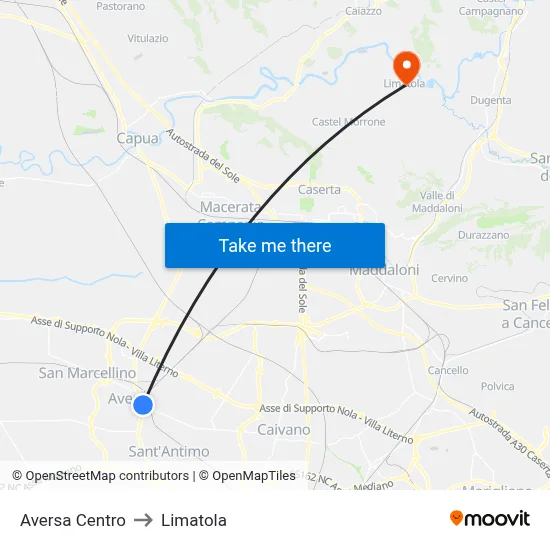 Aversa Center to Limatola map