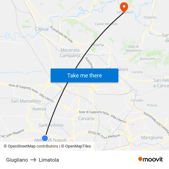 Giugliano to Limatola map