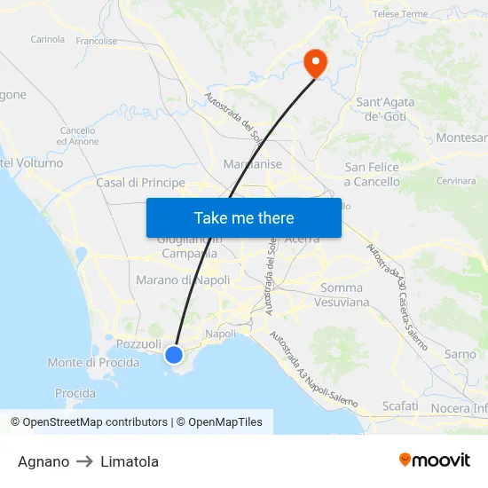 Agnano to Limatola map