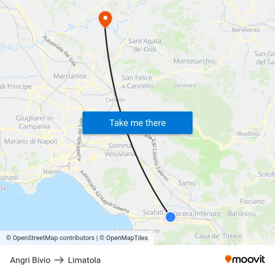 Angri Bivio to Limatola map
