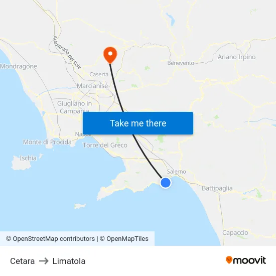 Cetara to Limatola map