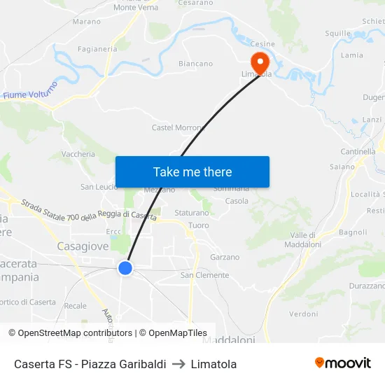 Caserta FS - Piazza Garibaldi to Limatola map