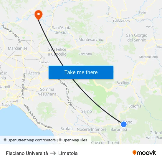 Fisciano Università to Limatola map