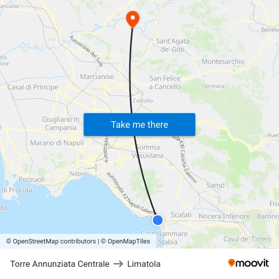 Torre Annunziata Centrale to Limatola map