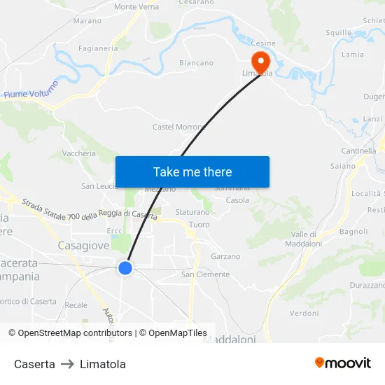 Caserta to Limatola map