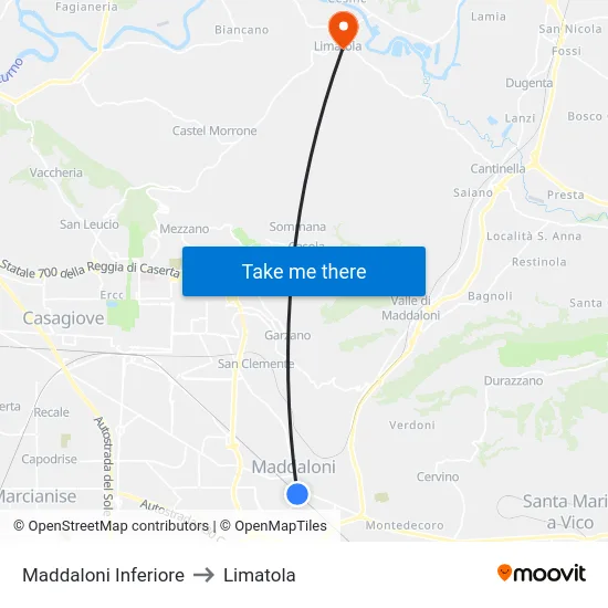 Maddaloni Inferiore to Limatola map