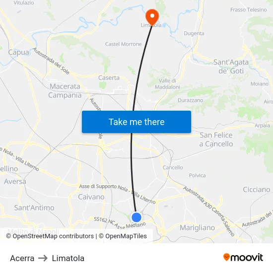 Acerra to Limatola map