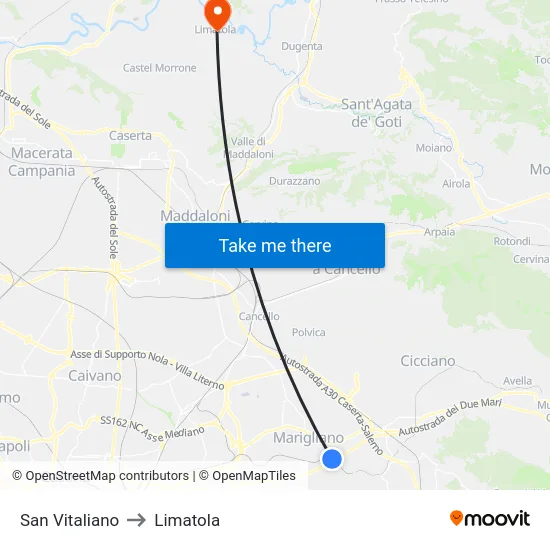 San Vitaliano to Limatola map