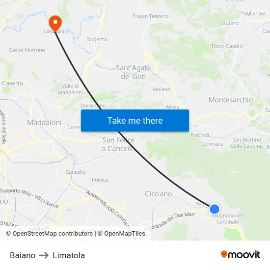 Baiano to Limatola map