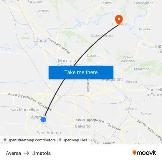 Aversa to Limatola map