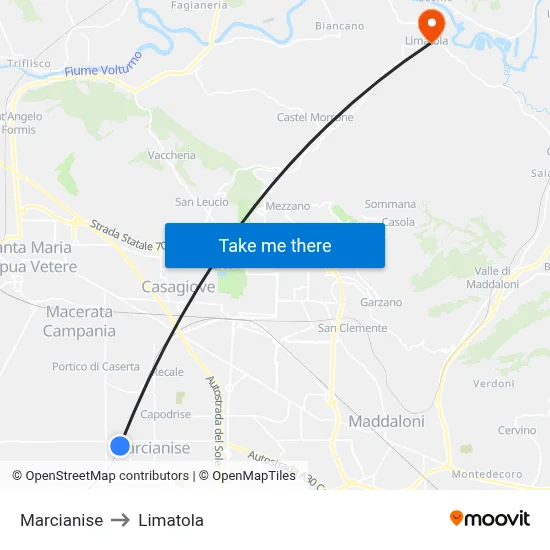 Marcianise to Limatola map