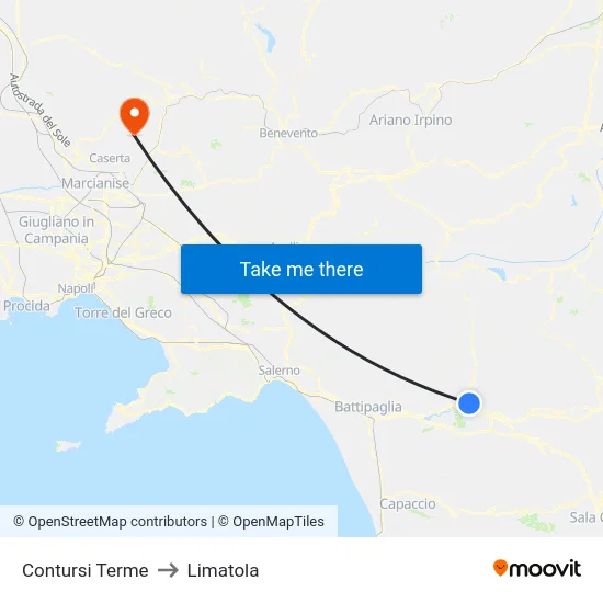 Contursi Terme to Limatola map