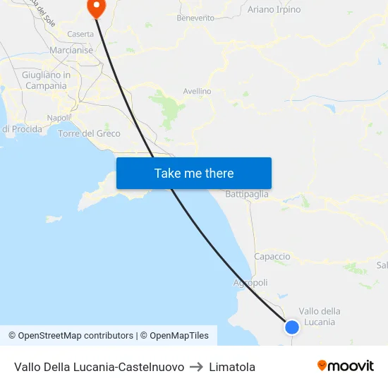 Vallo Della Lucania-Castelnuovo to Limatola map