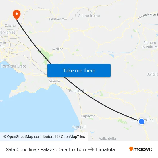 Sala Consilina - Palazzo Quattro Torri to Limatola map