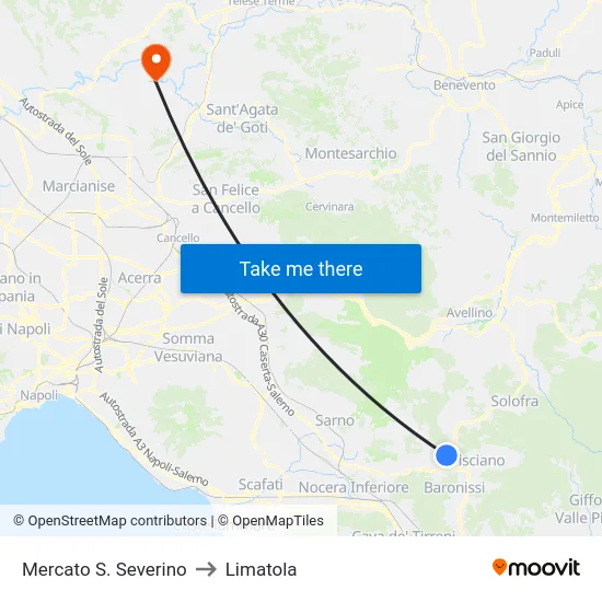 Mercato S. Severino to Limatola map