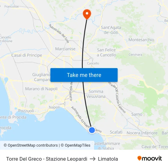 Torre Del Greco - Stazione Leopardi to Limatola map