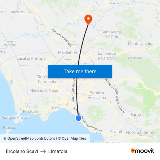 Ercolano Scavi to Limatola map