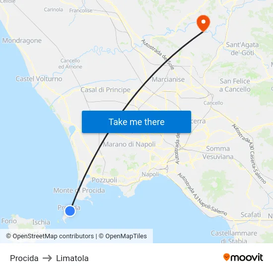 Procida to Limatola map