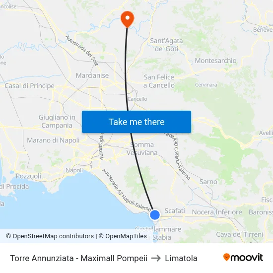 Torre Annunziata - Maximall Pompeii to Limatola map