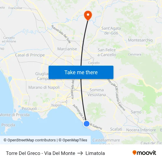 Torre Del Greco - Via Del Monte to Limatola map