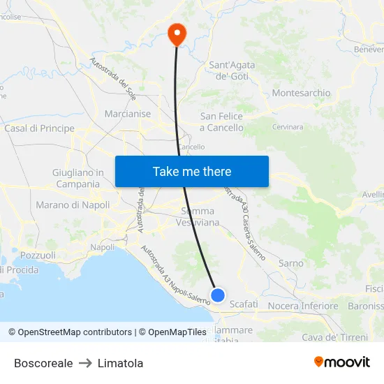 Boscoreale to Limatola map