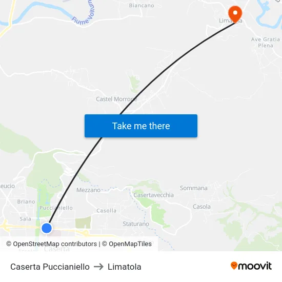 Caserta Puccianiello to Limatola map