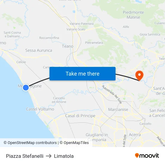 Piazza Stefanelli to Limatola map