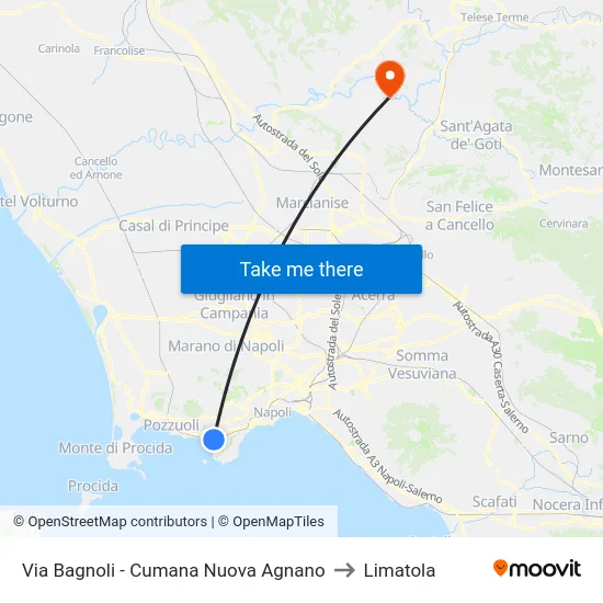Via Bagnoli - Cumana Nuova Agnano to Limatola map