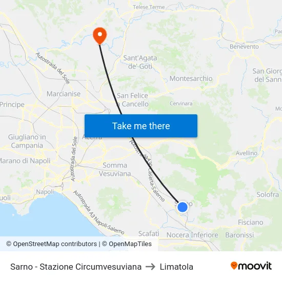 Sarno - Stazione Circumvesuviana to Limatola map