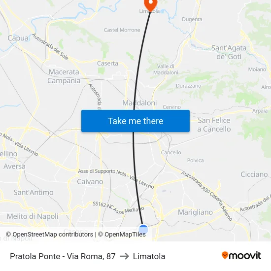 Pratola Ponte - Via Roma, 87 to Limatola map