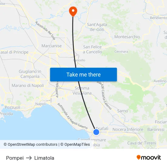 Pompei to Limatola map