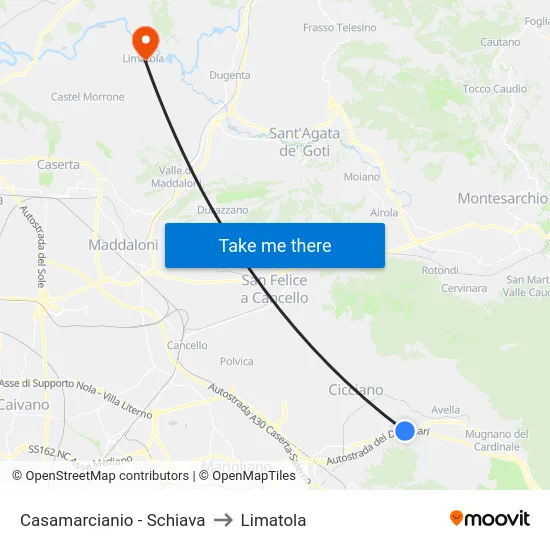 Casamarcianio - Schiava to Limatola map