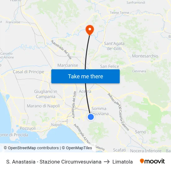 S. Anastasia - Stazione Circumvesuviana to Limatola map