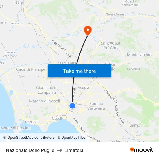 Nazionale Delle Puglie to Limatola map