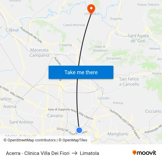 Acerra - Clinica Villa Dei Fiori to Limatola map