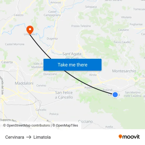 Cervinara to Limatola map
