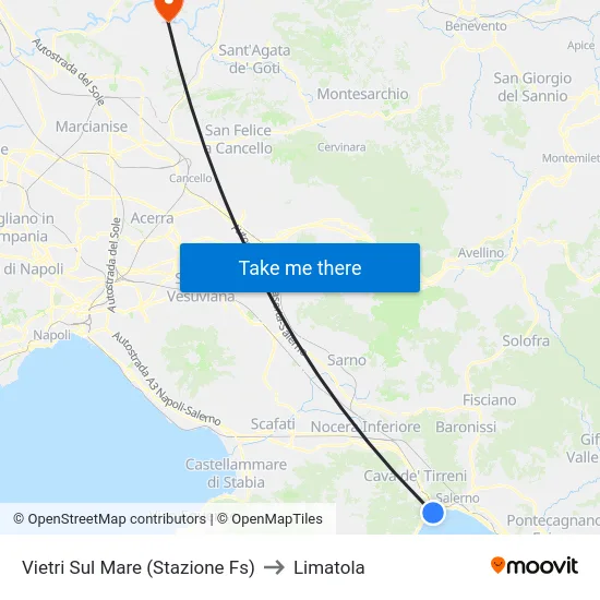 Vietri Sul Mare (Stazione Fs) to Limatola map
