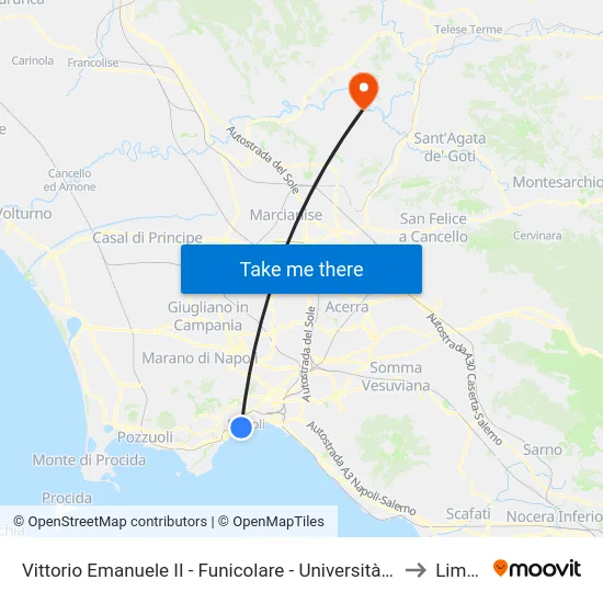 Vittorio Emanuele II - Funicolare - Università Suor Orsola Benincasa to Limatola map