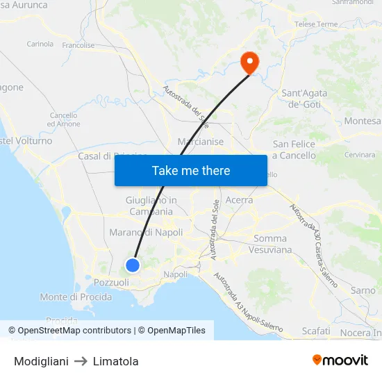 Modigliani to Limatola map